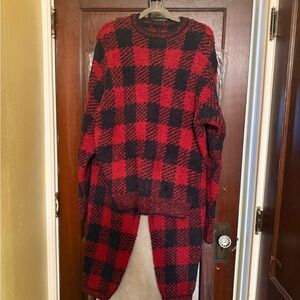 SKIMS Red and Black Plaid Pajama Set
